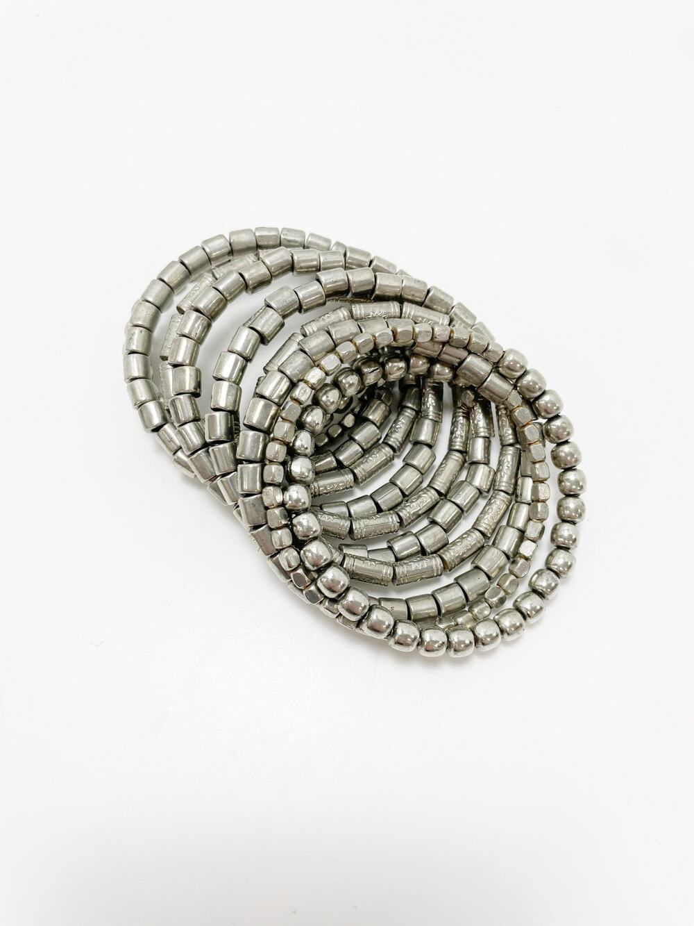 Vintage Silver Beaded Coil Wrap Bracelet Bohemian Boho